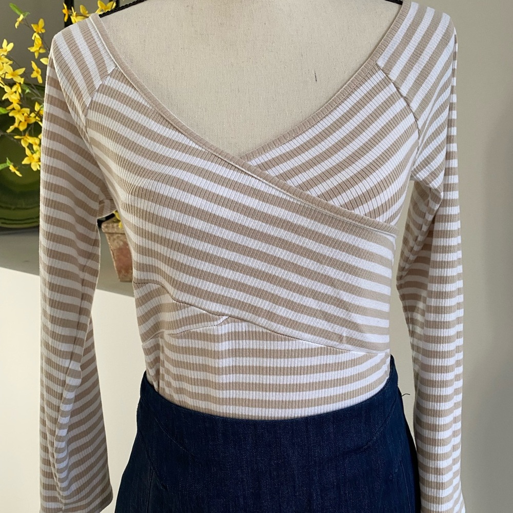 Beige /white striped Cotton Top size S